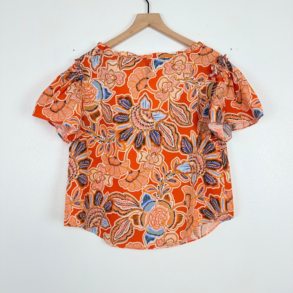 Misa Los Angeles Floral Blouse Womens S Orange Cotton Flutter Sleeve Suparna Top - Picture 5 of 14